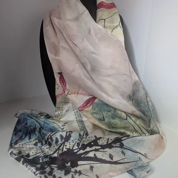 Shanghai Story NWT 100% Mulberry Silk Abstract Floral Scarf 53 x 170cm - Picture 2 of 7